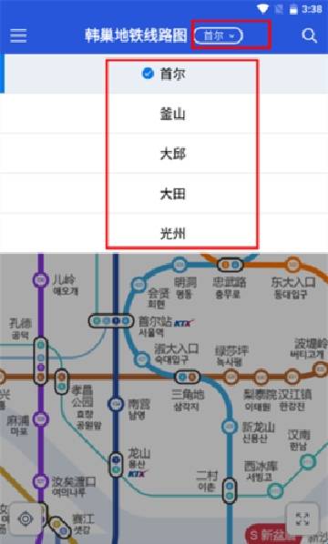 韩巢韩国地铁线路图